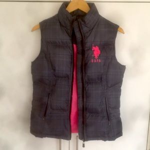 NWOT US Polo Assn Puffer Vest Black Quilted Full Zip Pockets Pink Logo NEW